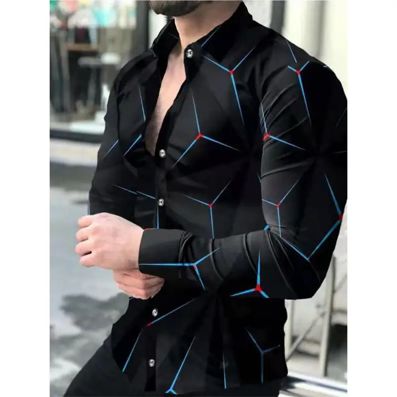 Purple 3D Printed Lapel Shirt for Men Large Size - Image 17