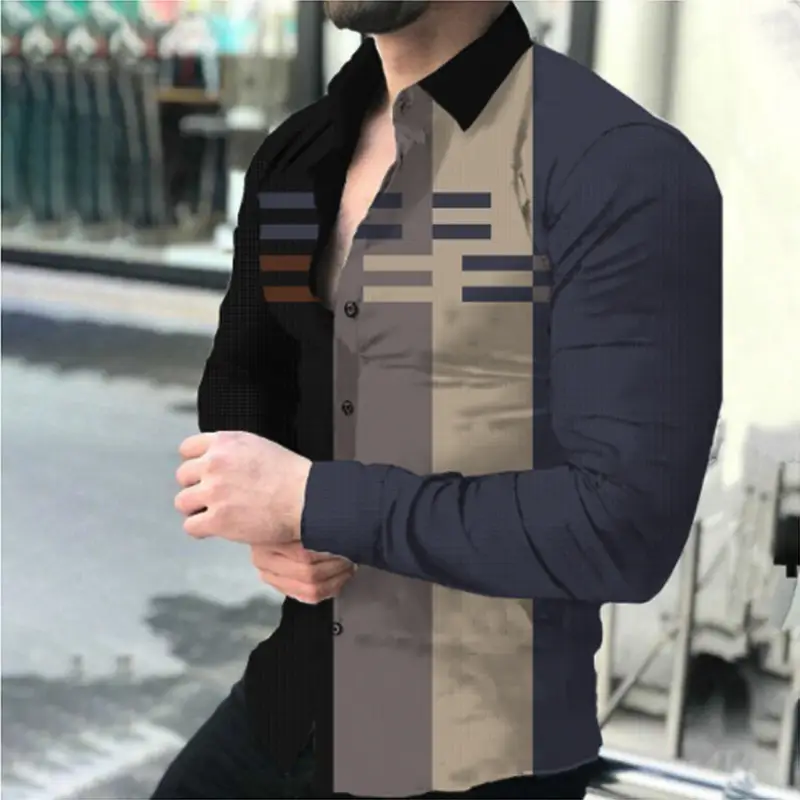 Purple 3D Printed Lapel Shirt for Men Large Size - Image 24