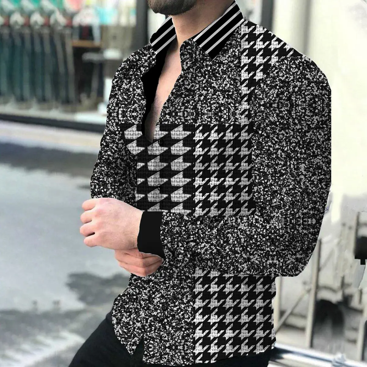 Purple 3D Printed Lapel Shirt for Men Large Size - Image 26