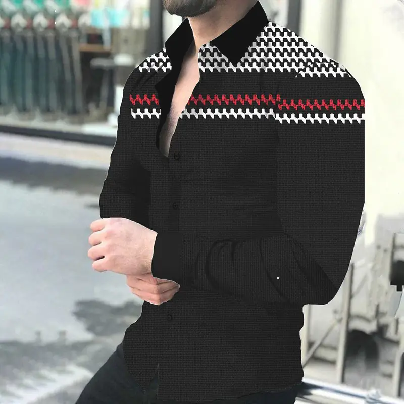 Purple 3D Printed Lapel Shirt for Men Large Size - Image 28