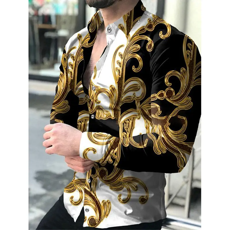 Purple 3D Printed Lapel Shirt for Men Large Size — feature 7