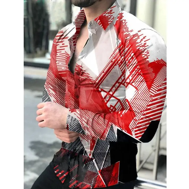 Purple 3D Printed Lapel Shirt for Men Large Size - Image 6