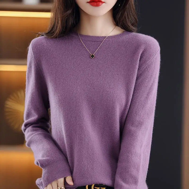 Women Wool Blended Round Neck Sweater Light Green