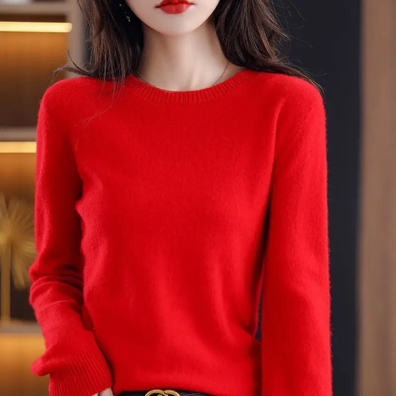 Women Wool Blended Round Neck Sweater Light Green
