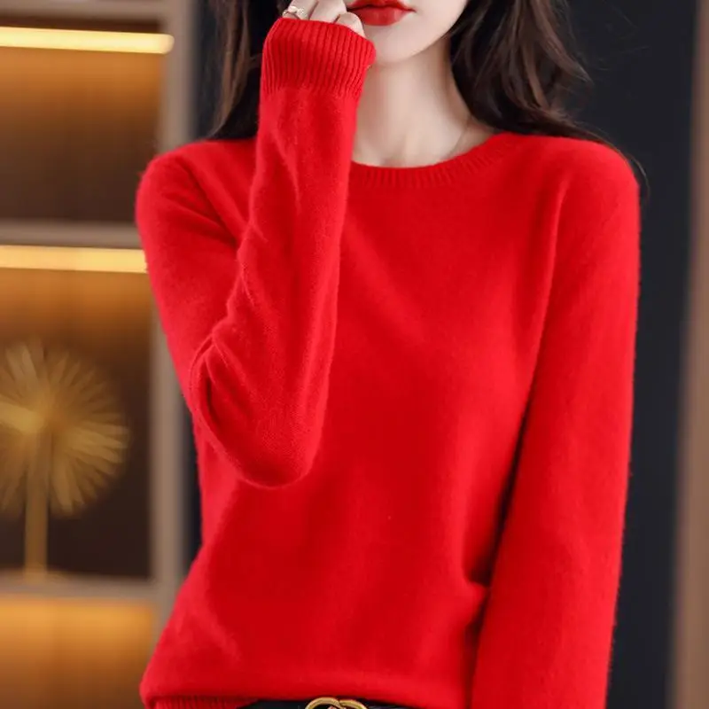 Women Wool Blended Round Neck Sweater Light Green