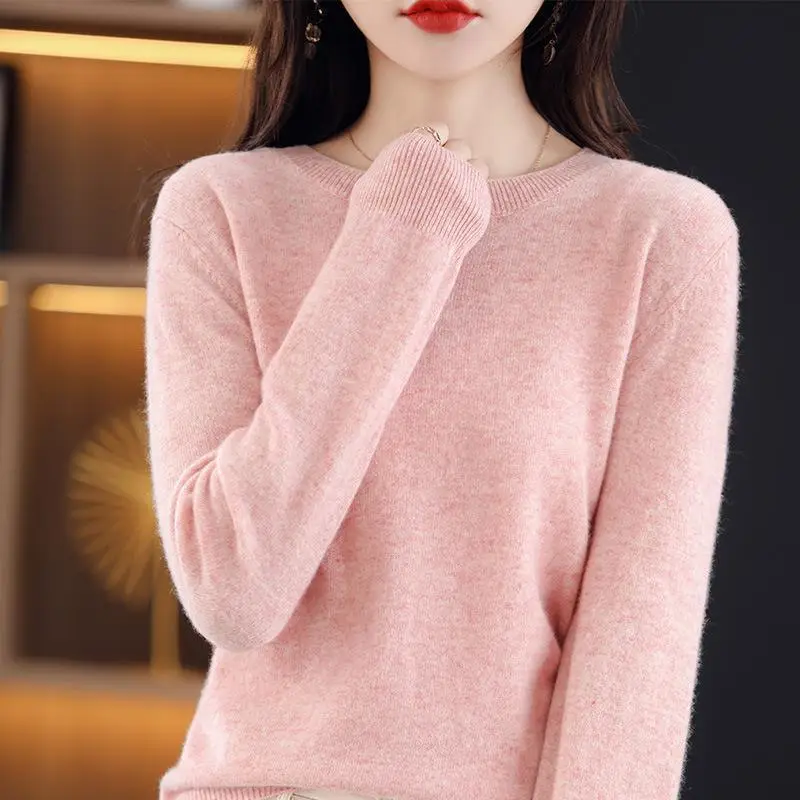 Women Wool Blended Round Neck Sweater Light Green