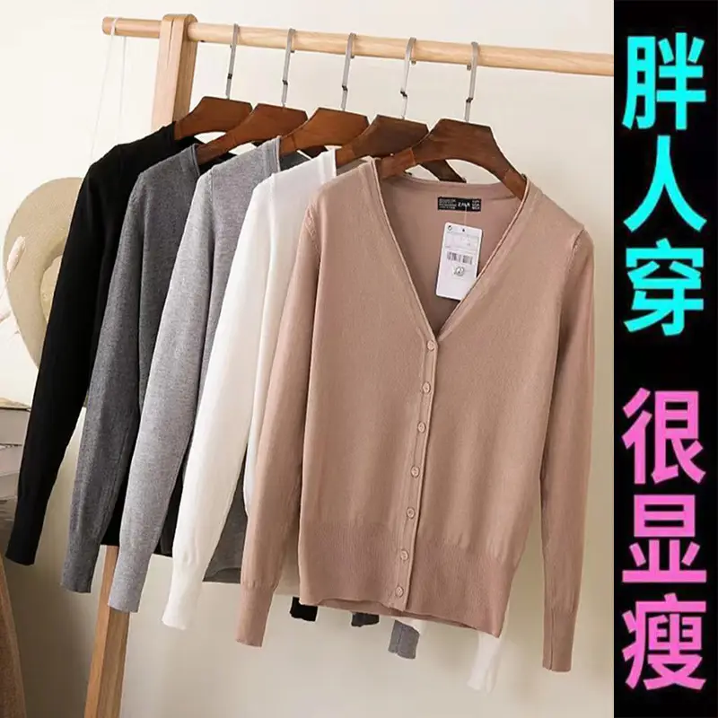 Women V-Neck Cardigan Grey Large - Image 21