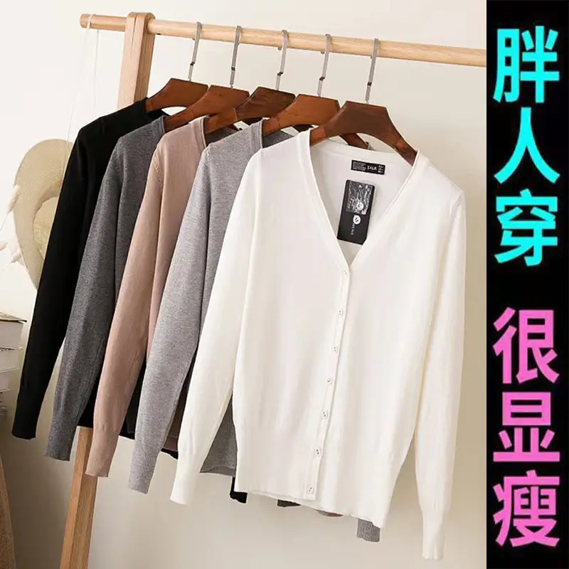 Women V-Neck Cardigan Grey Large - Image 22