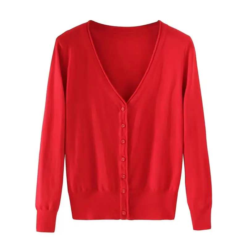 Women V-Neck Cardigan Grey Large - Image 24
