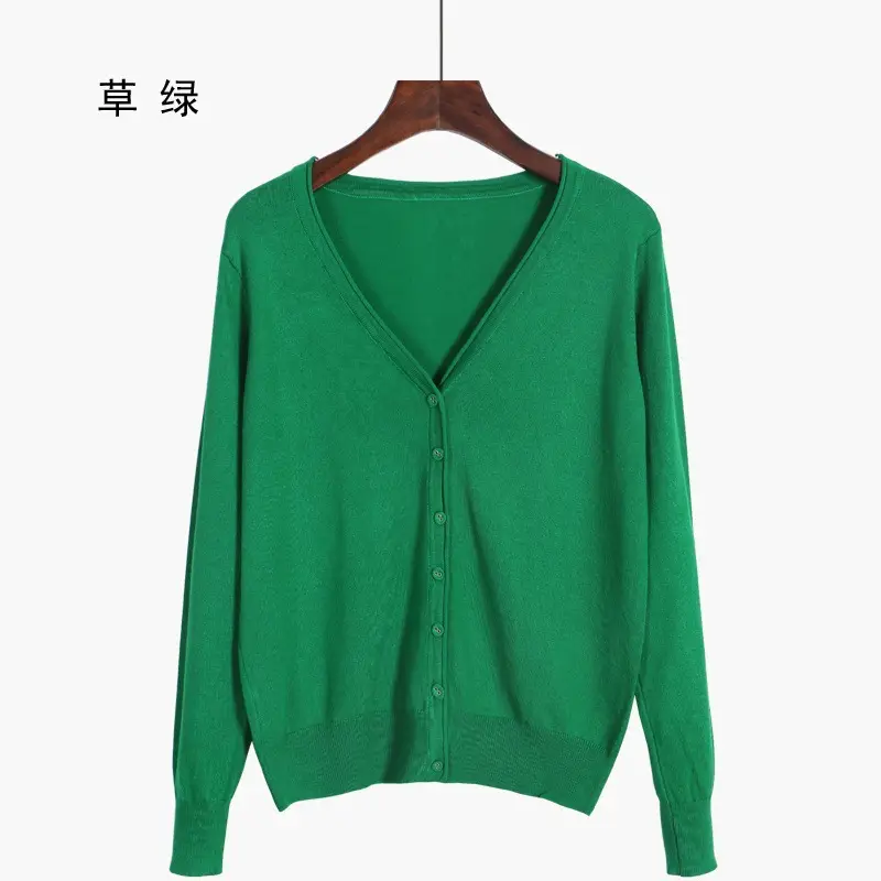 Women V-Neck Cardigan Grey Large - Image 11