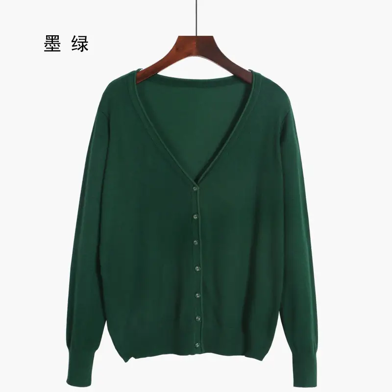 Women V-Neck Cardigan Grey Large - Image 12