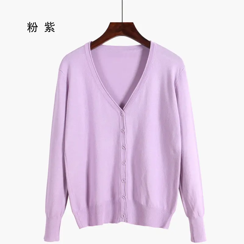 Women V-Neck Cardigan Grey Large - Image 13