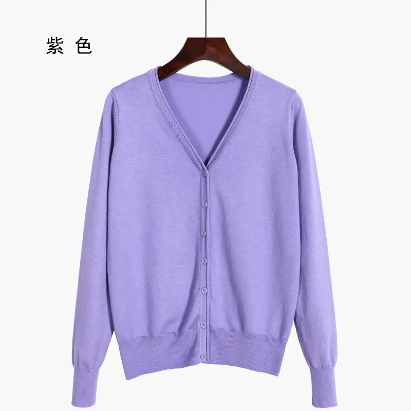 Women V-Neck Cardigan Grey Large - Image 14