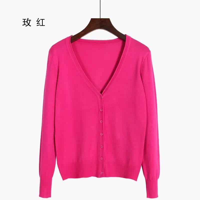 Women V-Neck Cardigan Grey Large - Image 19