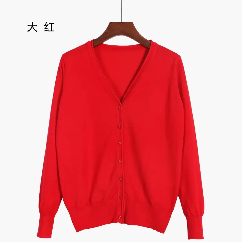 Women V-Neck Cardigan Grey Large - Image 4