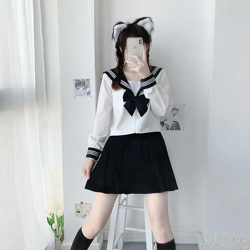 Japanese Orthodox JK Sailor Suit Dress Suit Black Long Sleeve - Image 12