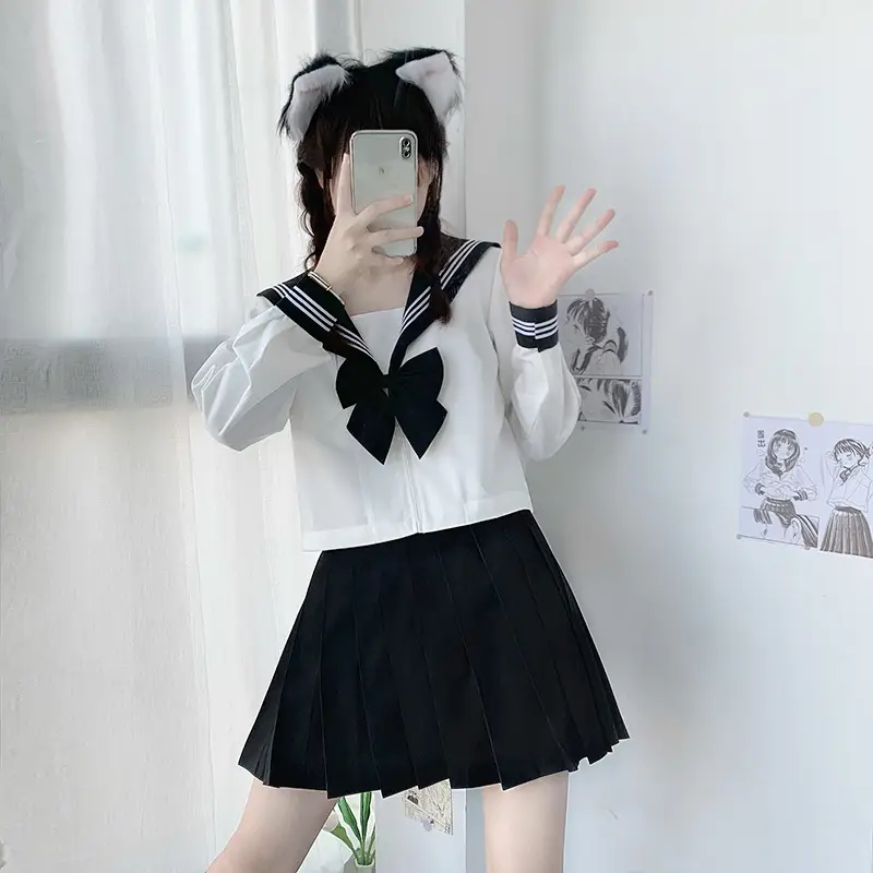 Japanese Orthodox JK Sailor Suit Dress Suit Black Long Sleeve - Image 13