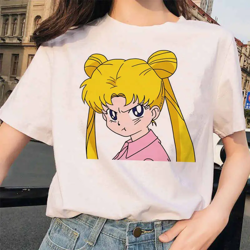 Women Printed T-Shirt Sailor Moon Cat Design White - Image 6