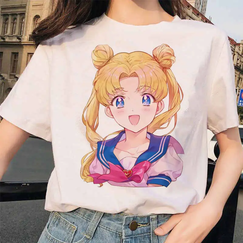 Women Printed T-Shirt Sailor Moon Cat Design White - Image 10