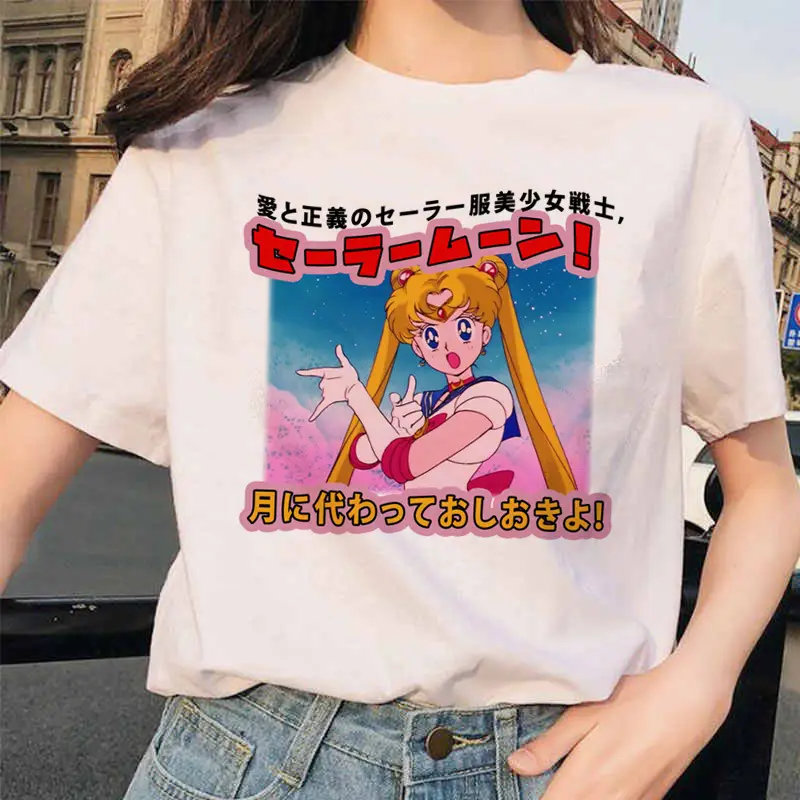 Women Printed T-Shirt Sailor Moon Cat Design White - Image 12