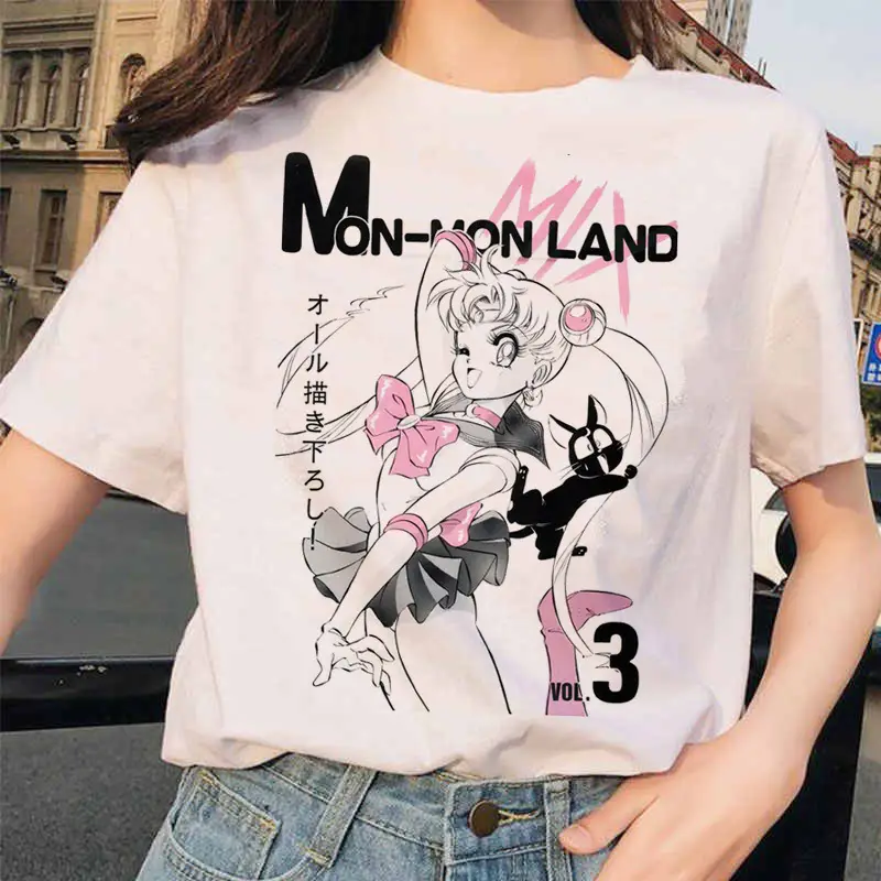 Women Printed T-Shirt Sailor Moon Cat Design White - Image 13