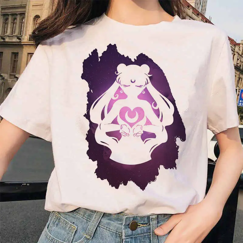 Women Printed T-Shirt Sailor Moon Cat Design White - Image 14