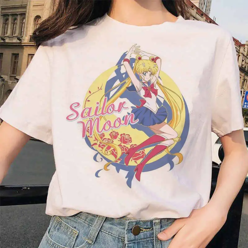 Women Printed T-Shirt Sailor Moon Cat Design White - Image 15