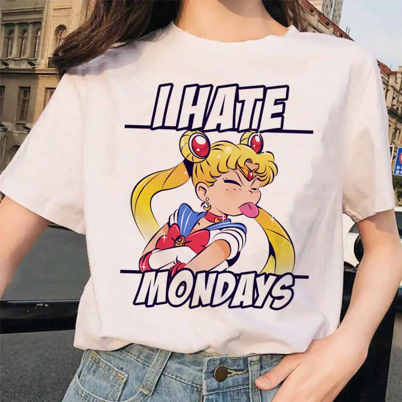 Women Printed T-Shirt Sailor Moon Cat Design White - Image 17