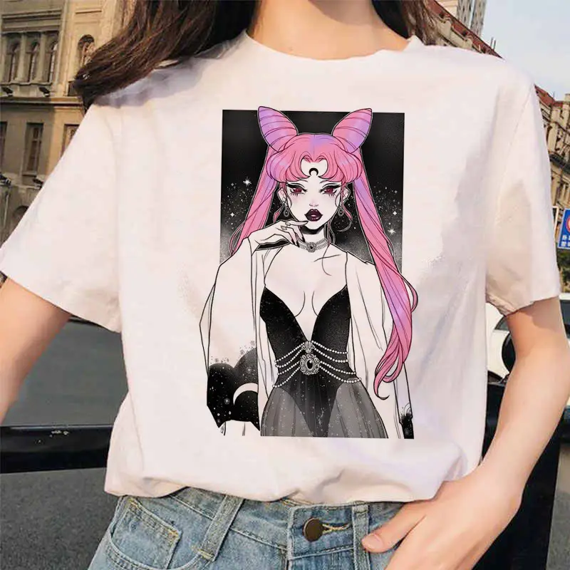 Women Printed T-Shirt Sailor Moon Cat Design White - Image 2