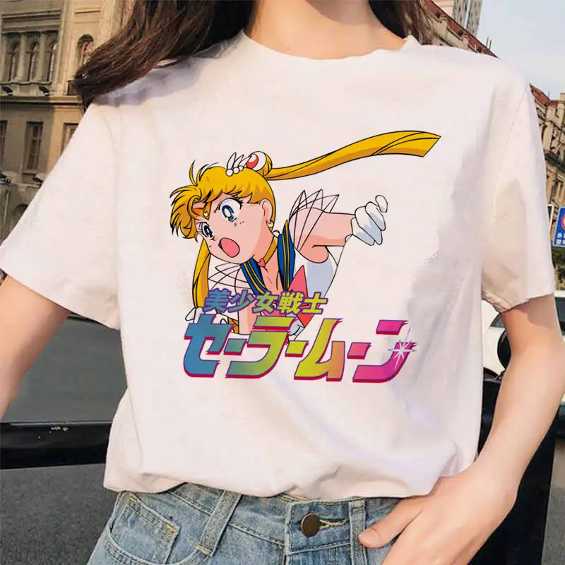 Women Printed T-Shirt Sailor Moon Cat Design White - Image 21