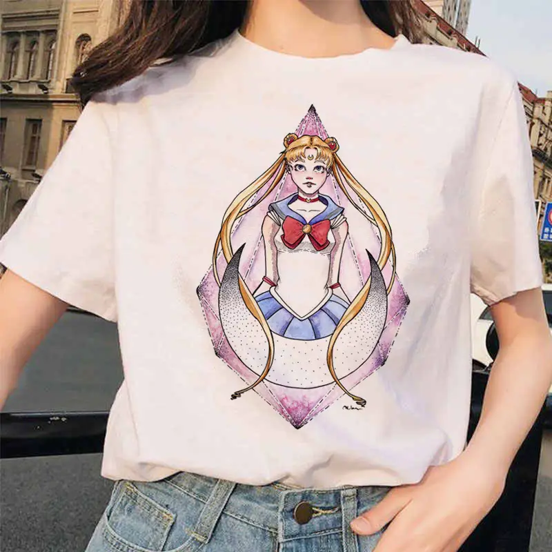 Women Printed T-Shirt Sailor Moon Cat Design White - Image 22