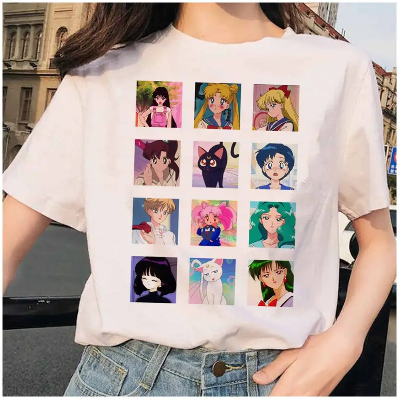 Women Printed T-Shirt Sailor Moon Cat Design White - Image 23