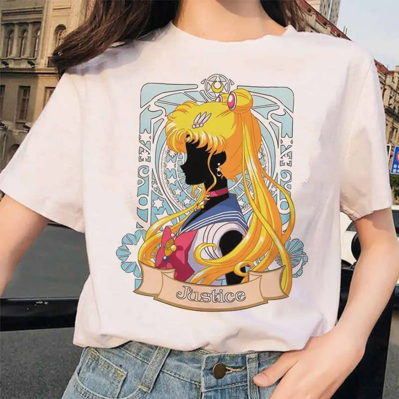 Women Printed T-Shirt Sailor Moon Cat Design White - Image 24