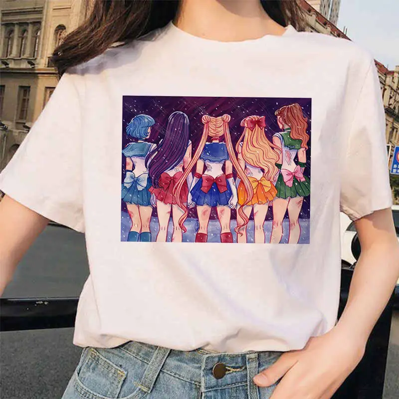 Women Printed T-Shirt Sailor Moon Cat Design White - Image 26