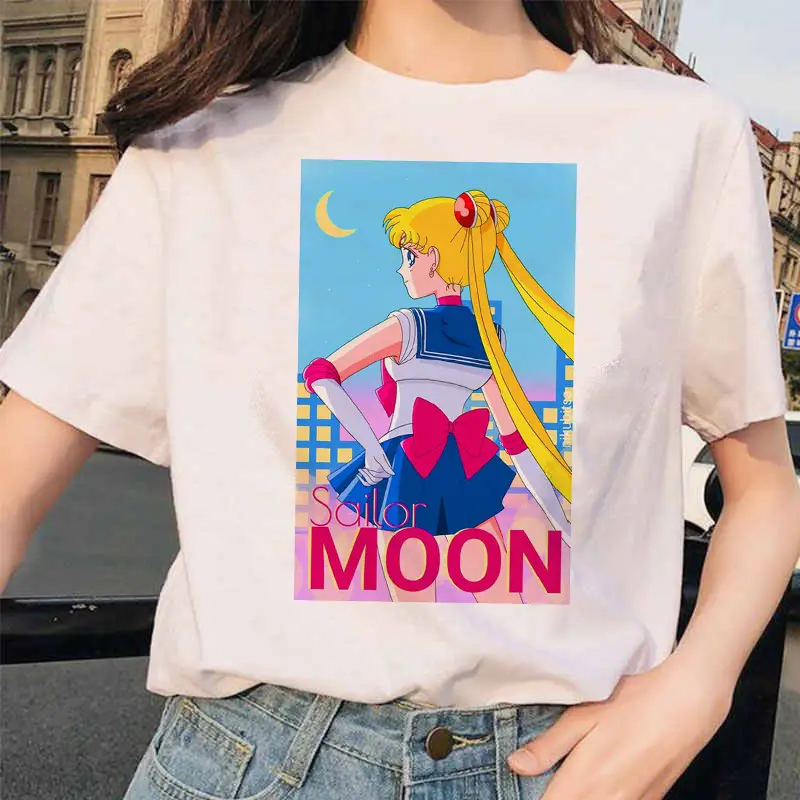 Women Printed T-Shirt Sailor Moon Cat Design White - Image 3