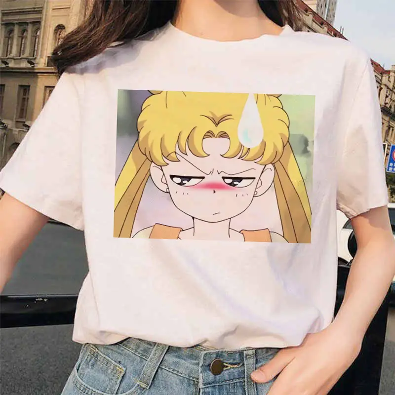 Women Printed T-Shirt Sailor Moon Cat Design White - Image 5