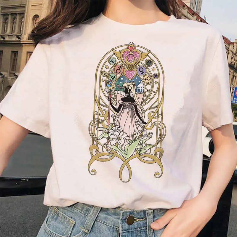 Women Printed T-Shirt Sailor Moon Cat Design White - Image 8