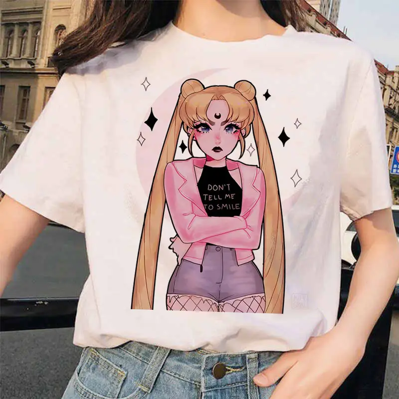 Women Printed T-Shirt Sailor Moon Cat Design White - Image 9