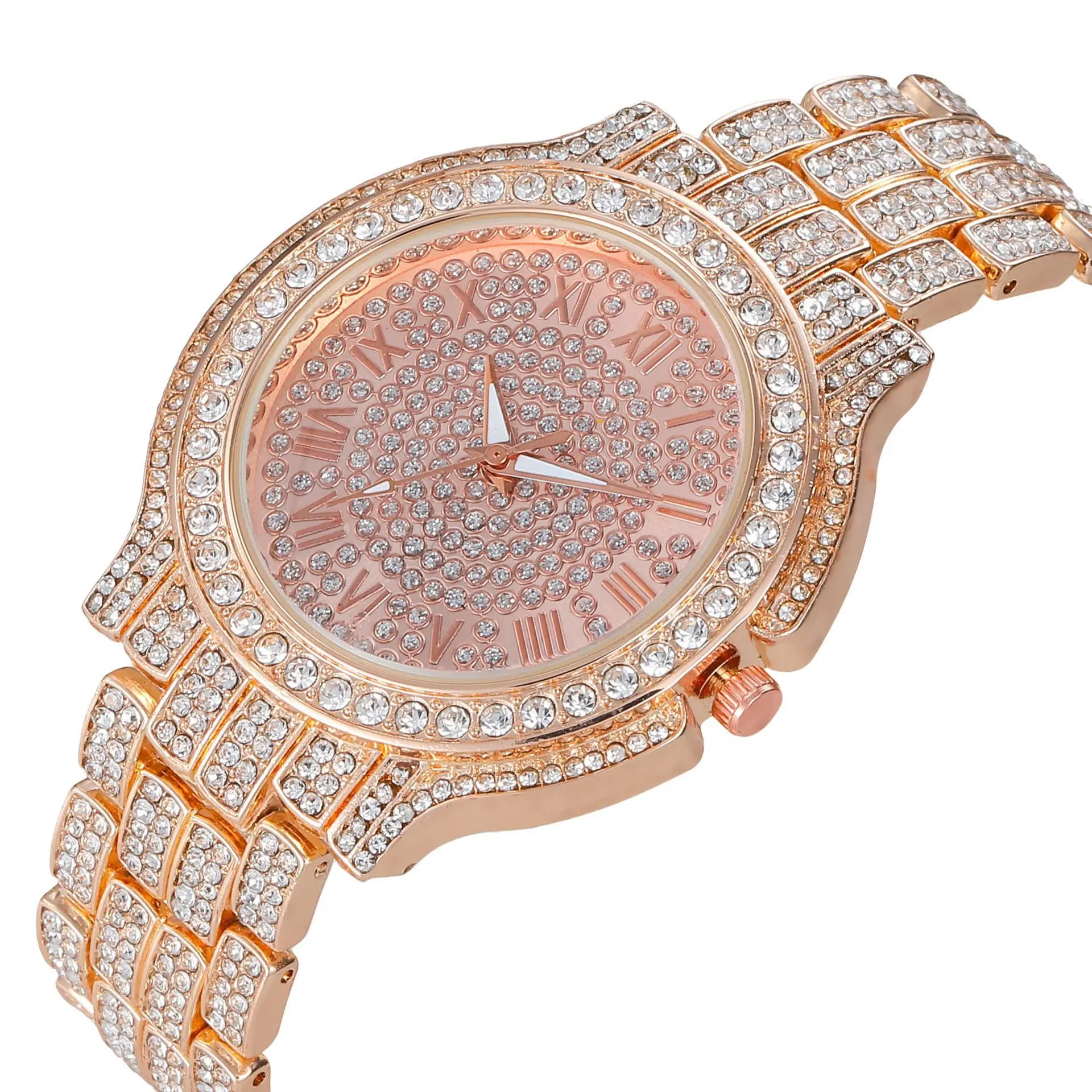 Women's Rose Gold Full Diamond Roman Dial Watch - Image 3