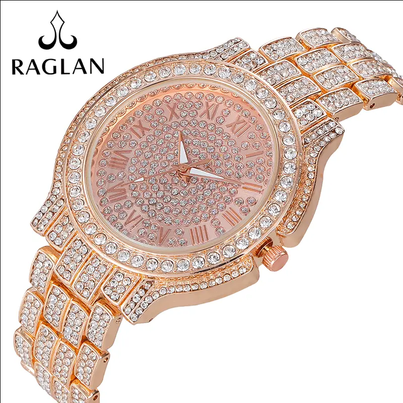 Women's Rose Gold Full Diamond Roman Dial Watch - Image 5