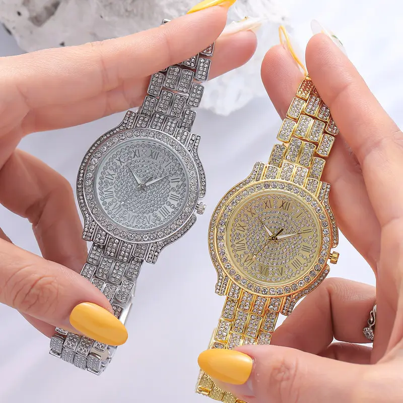 Women's Rose Gold Full Diamond Roman Dial Watch - Image 6