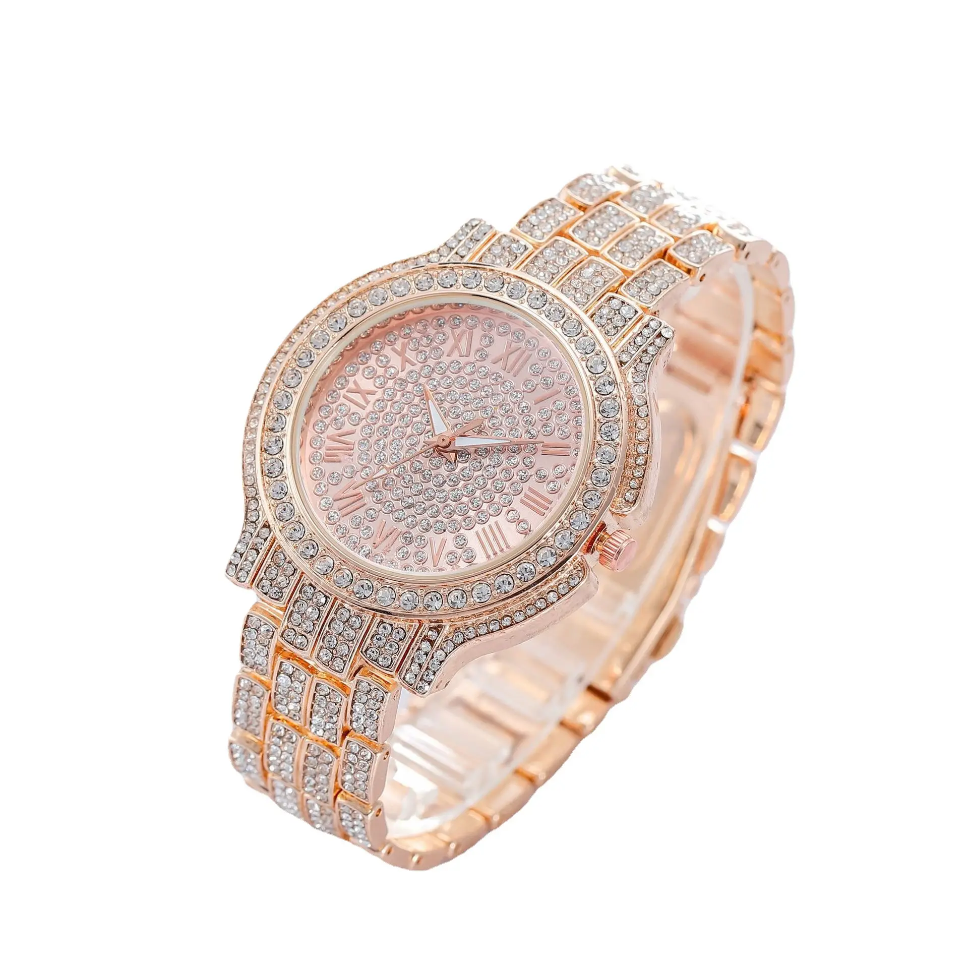 Women's Rose Gold Full Diamond Roman Dial Watch - Image 7