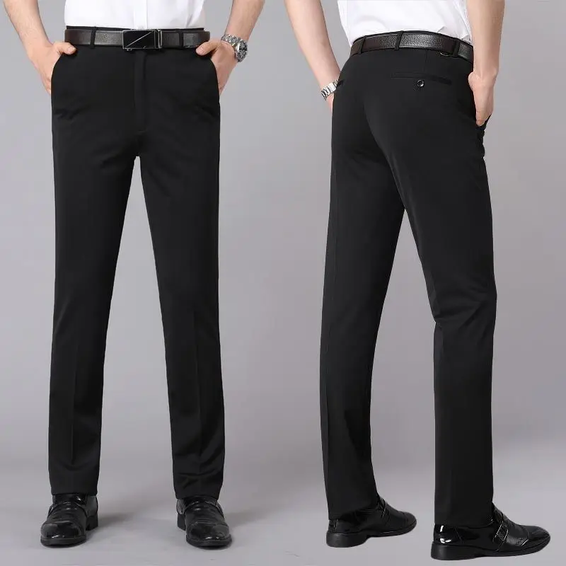 Men's Black Elastic Waist Business Pants Ice Silk Stretch - Image 73
