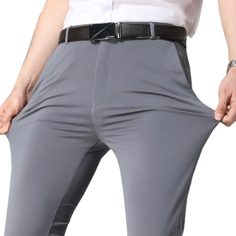 Men's Black Elastic Waist Business Pants Ice Silk Stretch - Image 75