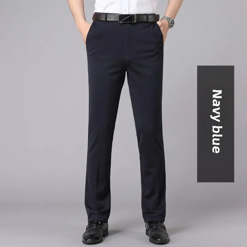Men's Black Elastic Waist Business Pants Ice Silk Stretch - Image 20