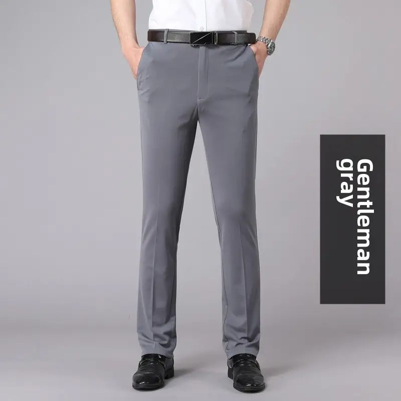 Men's Black Elastic Waist Business Pants Ice Silk Stretch - Image 30
