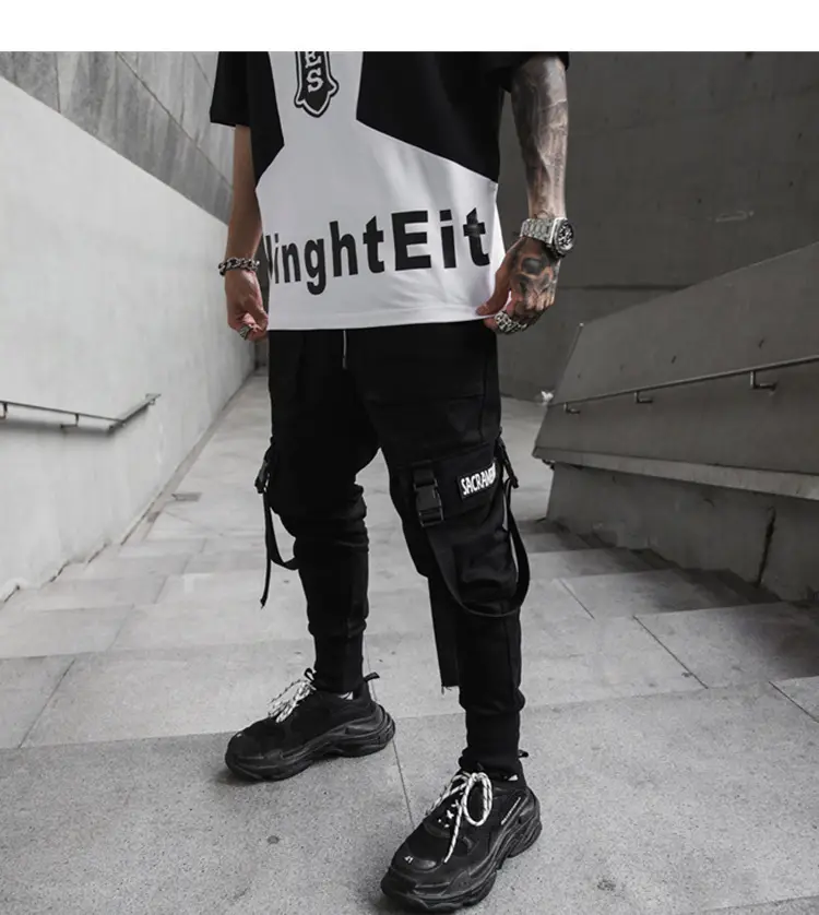 Men's Black Multi-Pocket Streetwear Pants with High Visibility — feature 4