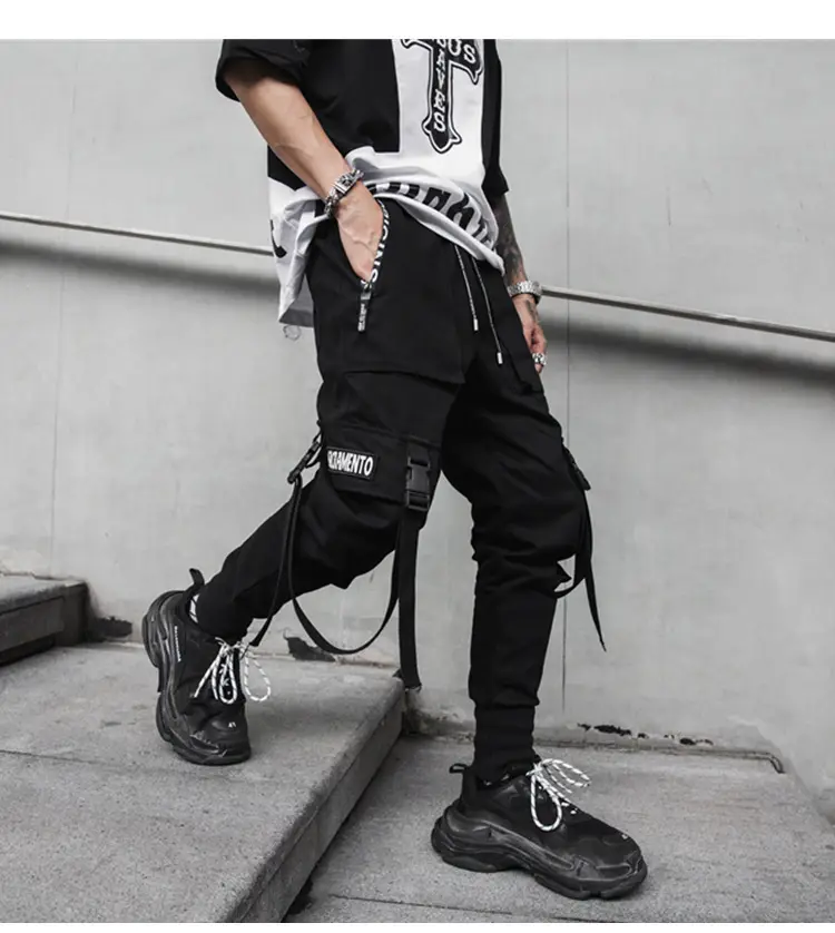 Men's Black Multi-Pocket Streetwear Pants with High Visibility — feature 8