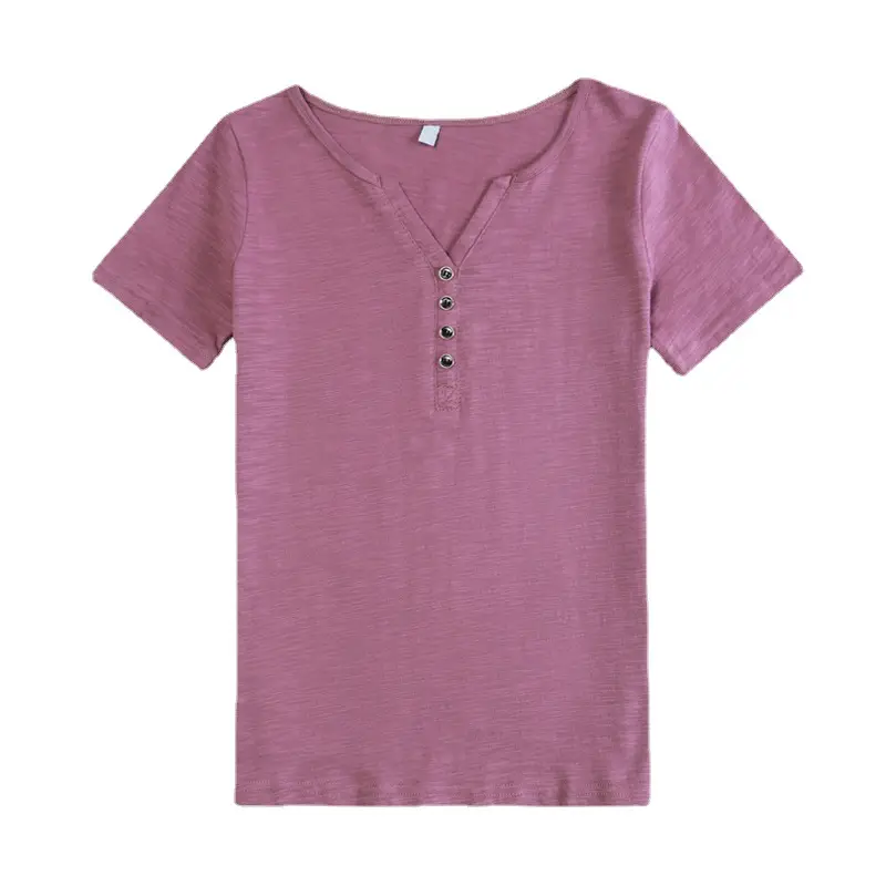 2022 Women V Neck Cotton T-Shirt Large Pink - Image 12