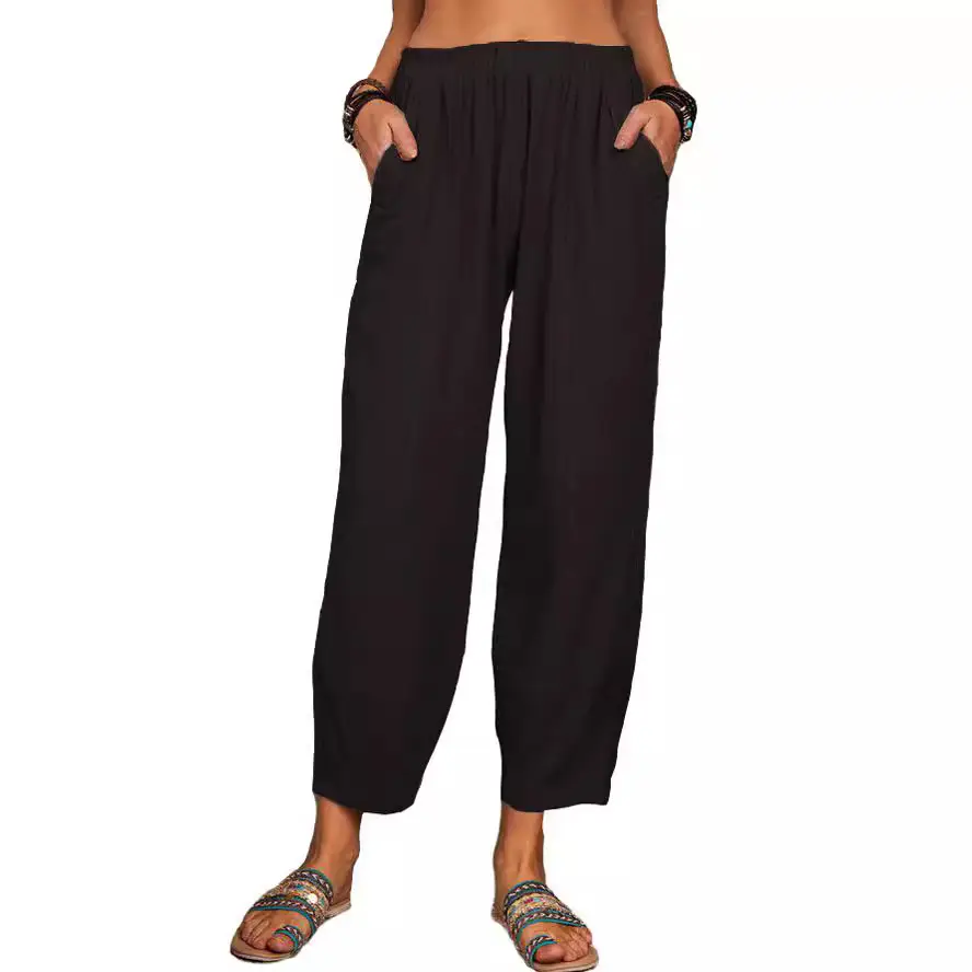Women Loose Cotton Linen Pants Solid Color 2022 - Image 10